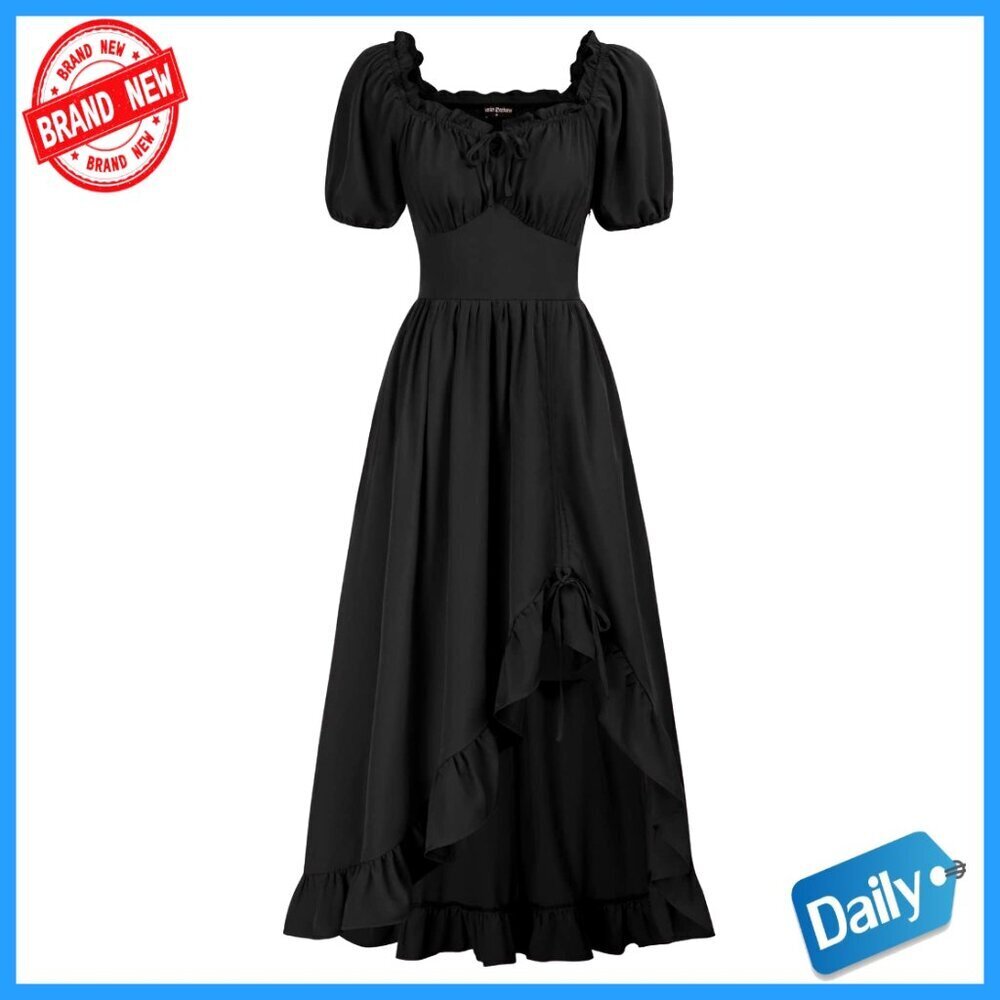 Corset Maxi Dress Romantic Victorian Renaissance Fair Cottagecore Ruffle Pockets